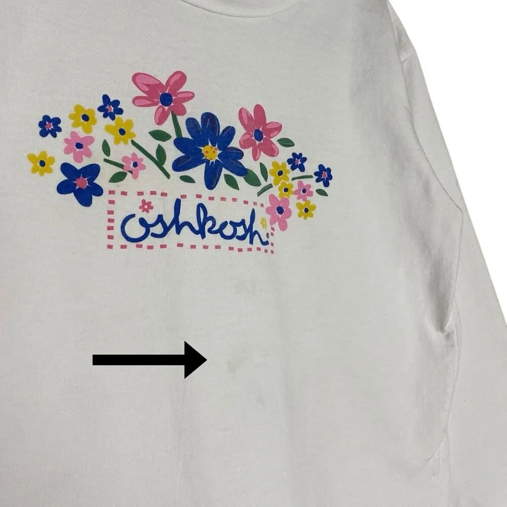 Vintage 90s OshKosh B'gosh Shirt Girls 5 White Top Flowers Long Sleeve USA Y2K